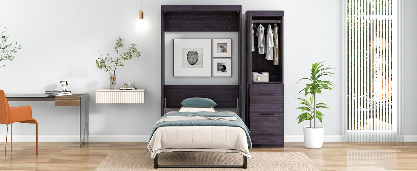 Twin Murphy Bed: Wardrobe, Drawers, Cabinet Storage