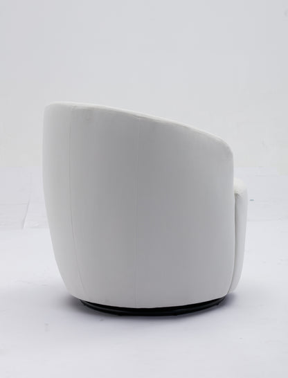 Teddy Swivel Accent Armchair, Barrel Chair, Metal Ring, White
