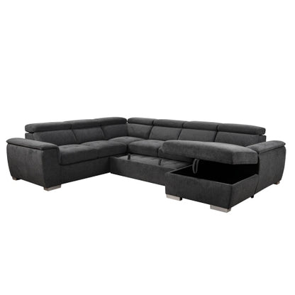 U-Shaped 7-Seat Sectional Sofa: Modern Design, Adjustable Headrest, Beige with Chaise Storage Bed