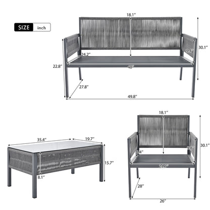 4-Piece Patio Set, Glass Table, Deep Seating