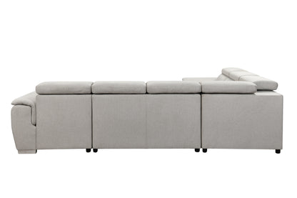 U-Shaped 7-Seat Sectional Sofa: Modern Design, Adjustable Headrest, Beige with Chaise Storage Bed