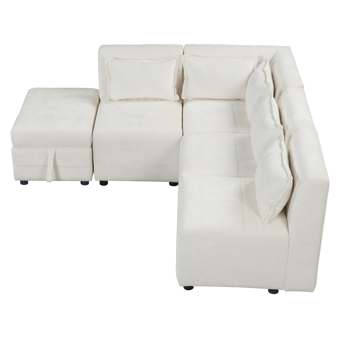 Sectional Sofa 5-seater Modular Couches, Storage Ottoman, 5 Pillows, Cream