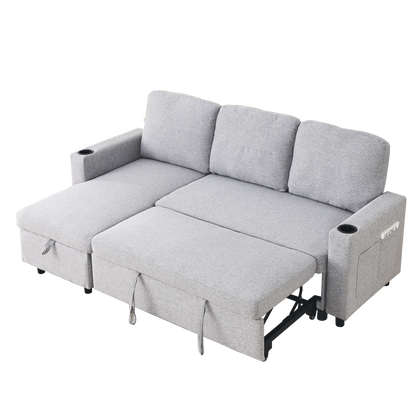 Linen L-Shaped Combo Sofa Bed, Reversible Sleeper