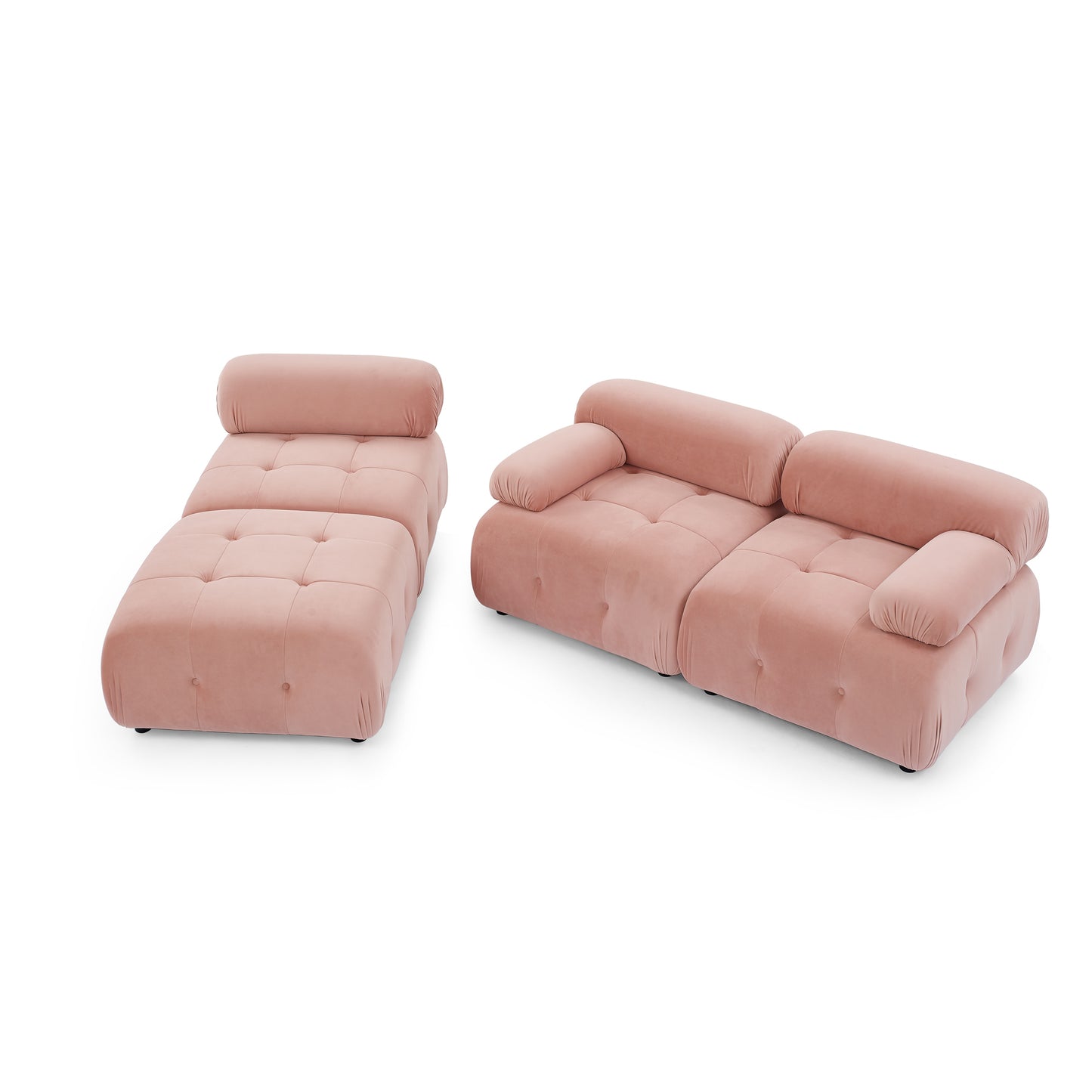 Modular Sectional Sofa, L Shaped Couch with Reversible Ottoman, Pink Velvet