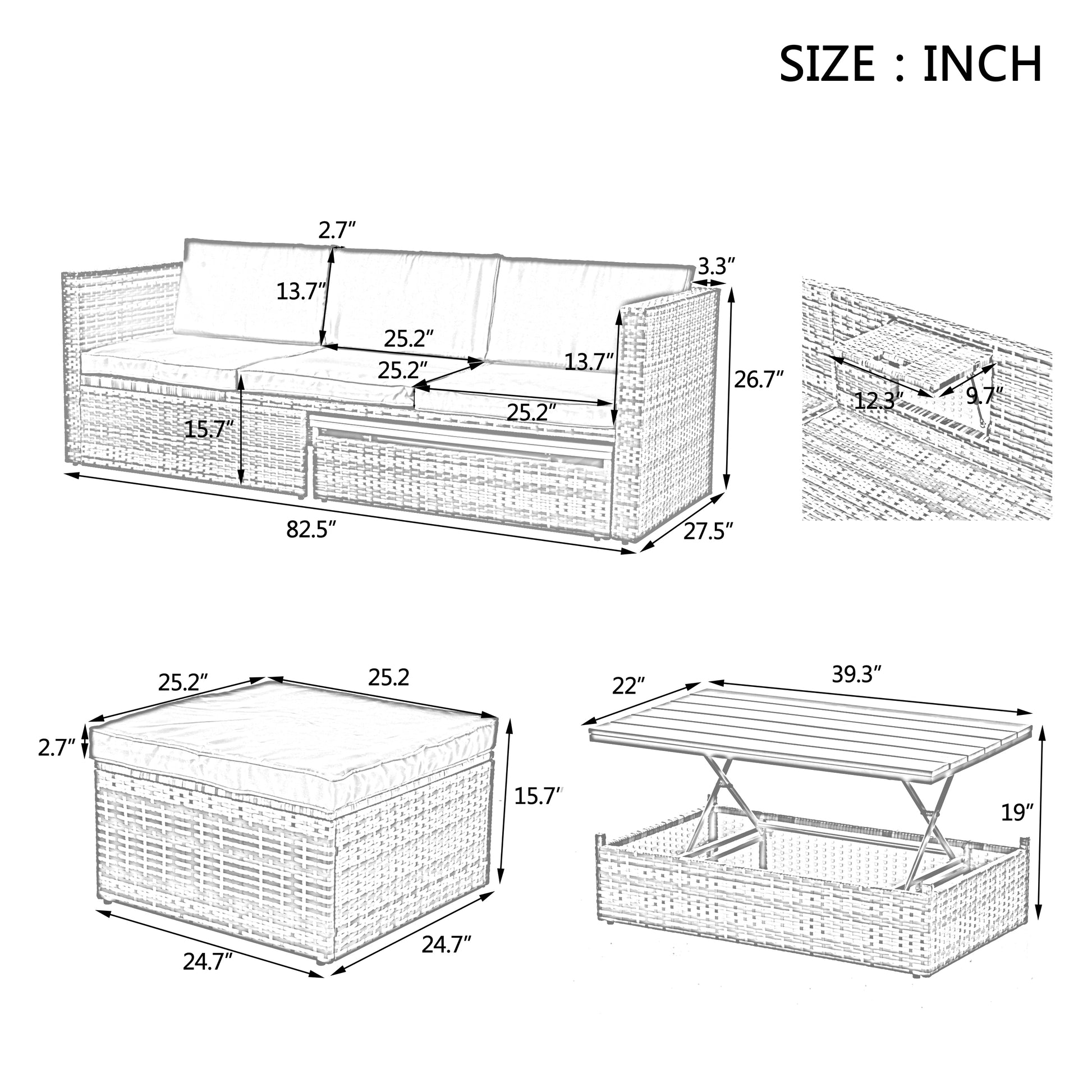 Patio Outdoor Furniture, Seasonal 5 Set, Coffee Table