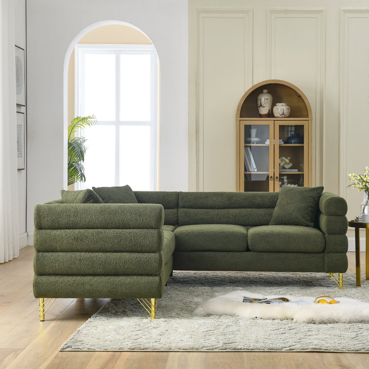 Sectional Sofas Couch, 5-Seater with 3 Cushions