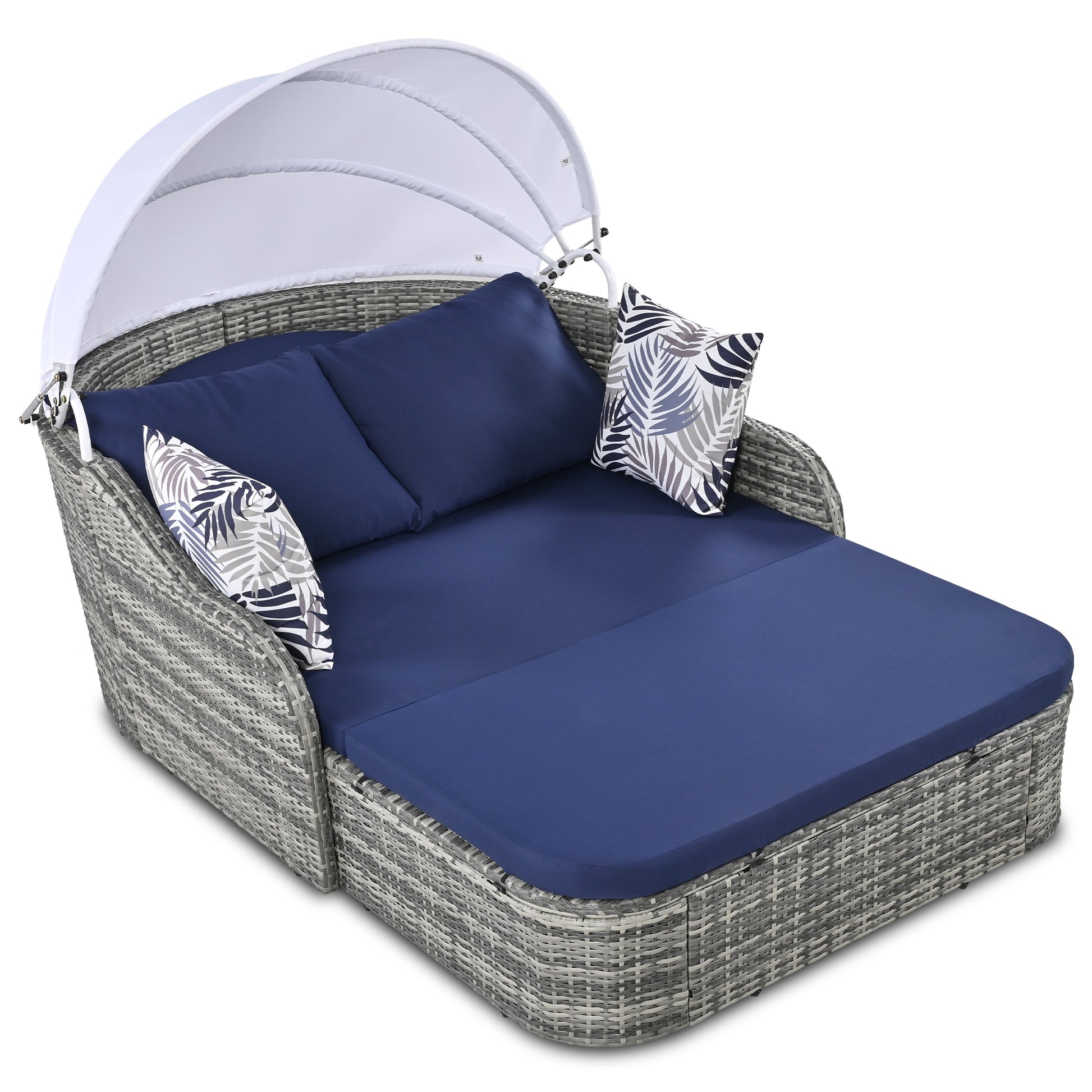 Outdoor Sunbed with Adjustable Canopy, Daybed, Pillows