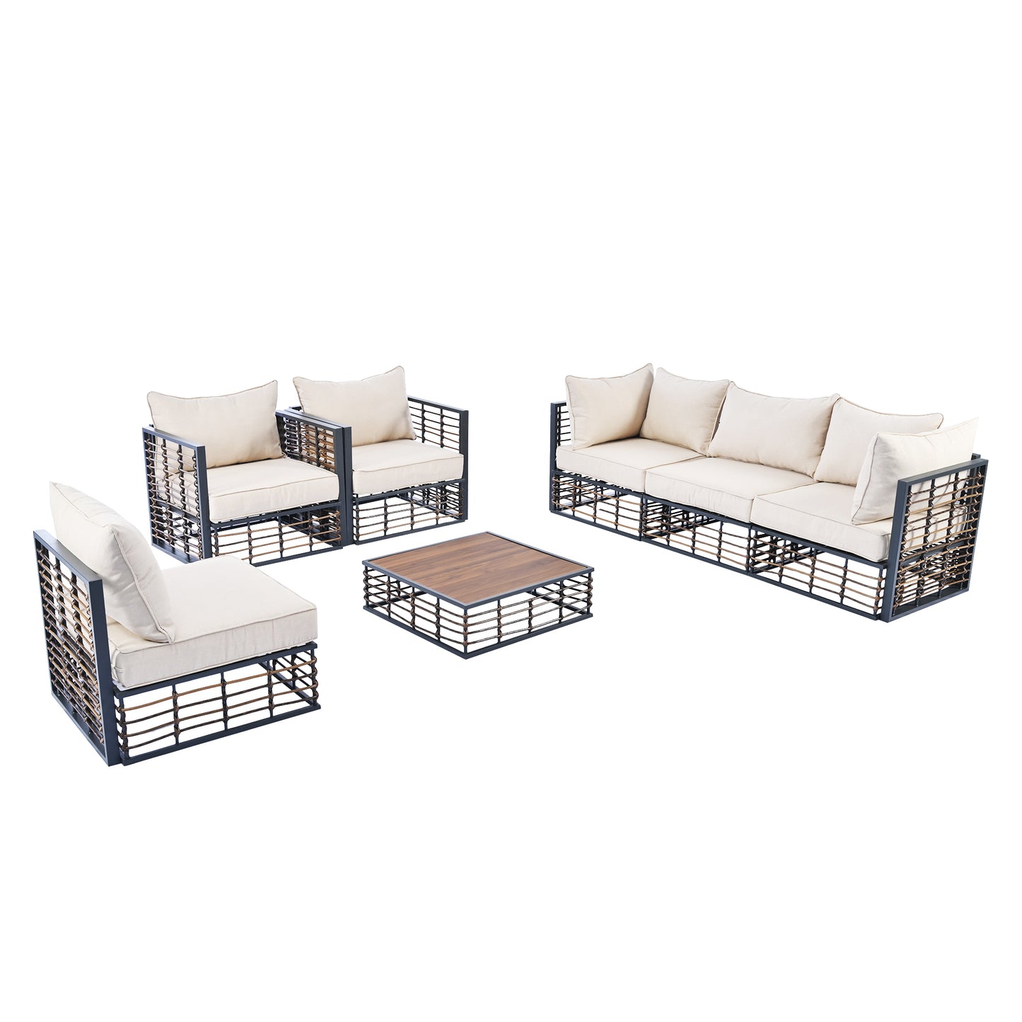 Modern 7-Piece Metal Patio Sectional Sofa Set, All-Weather