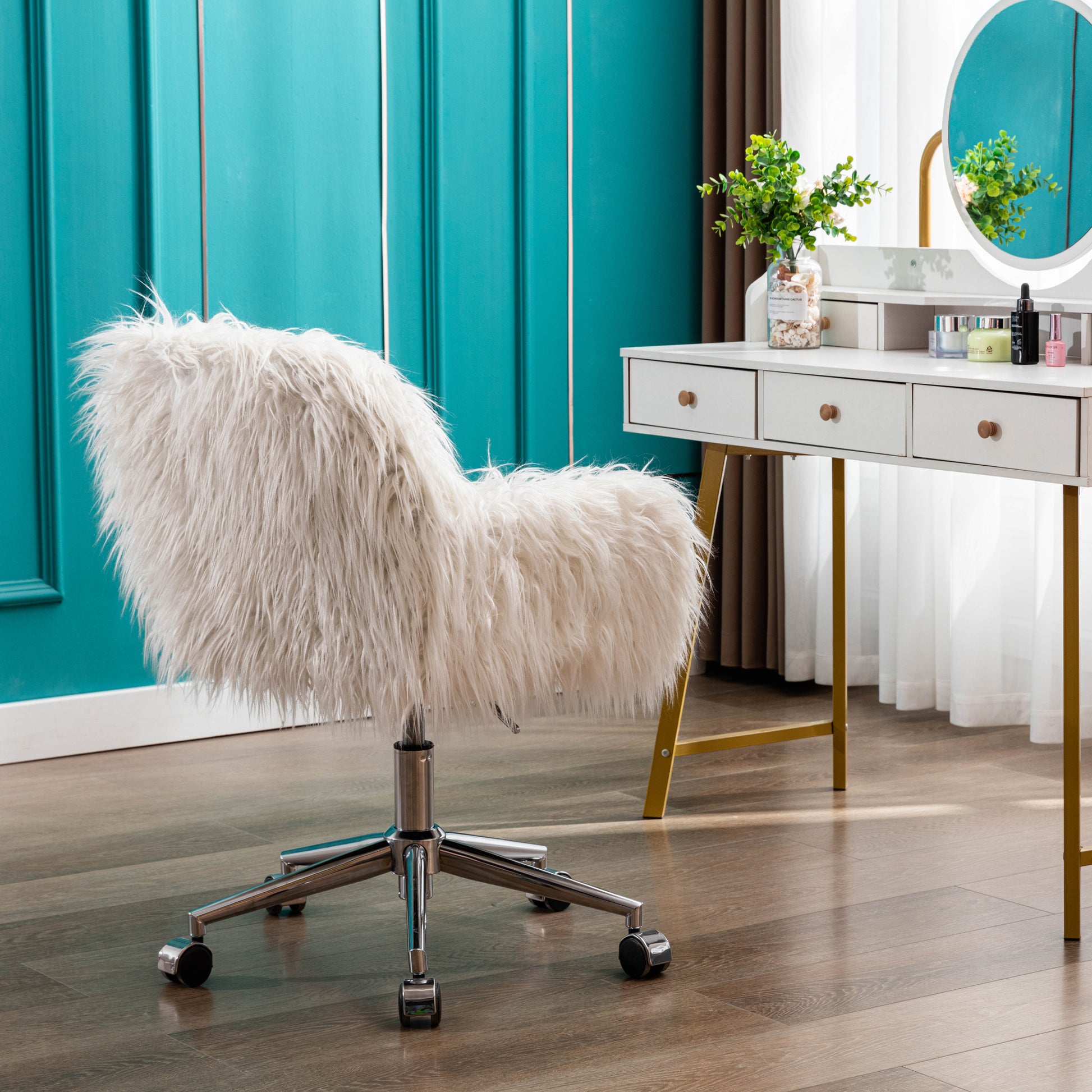 Modern Faux fur home office chair, fluffy chair, makeup vanity Chair