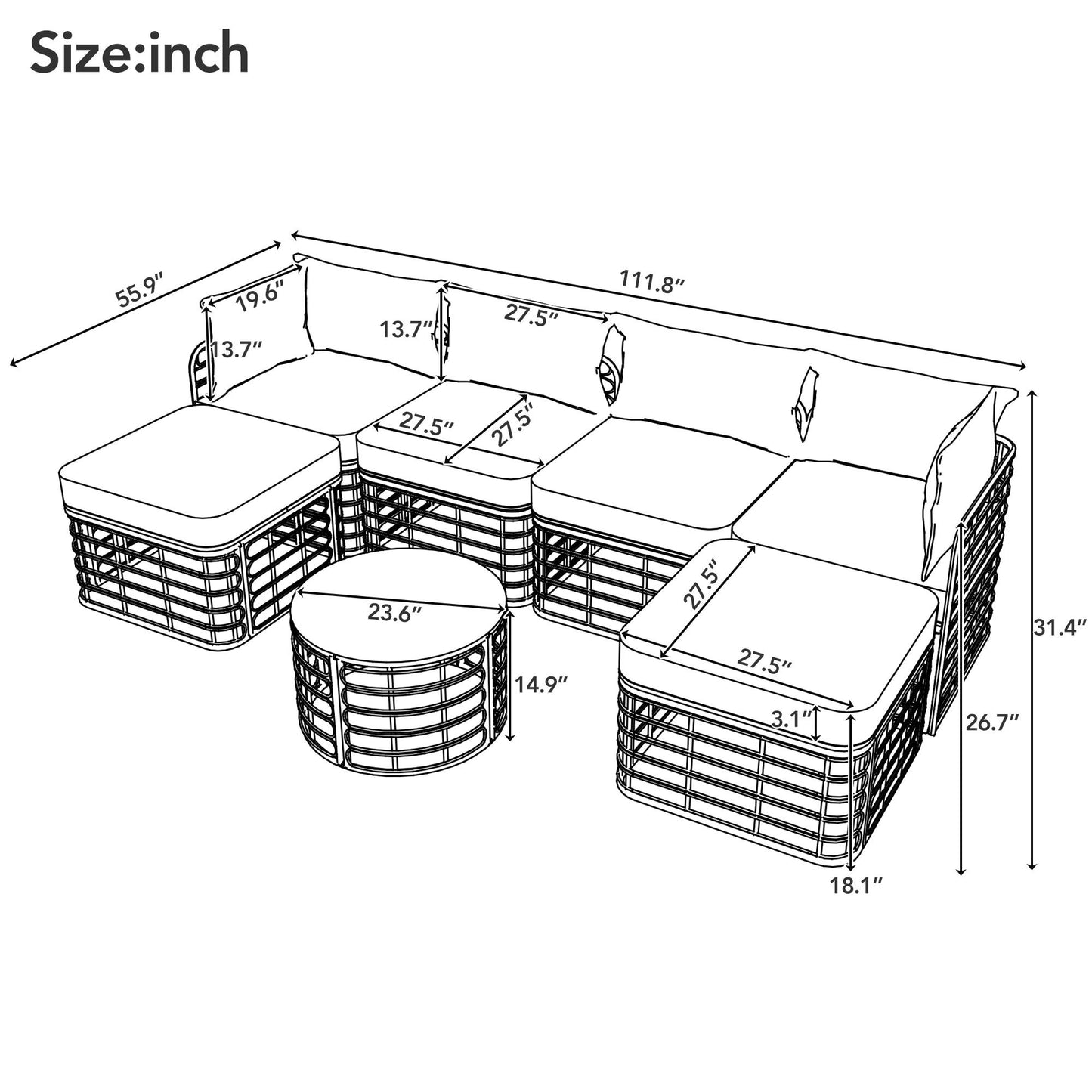 7 Pieces Outdoor Patio Furniture, All-Weather Sectional Sofa Set