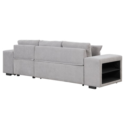 Modern L-Shape Sectional, Sleeper Sofa, Storage Chaise, 2 Stools, Grey