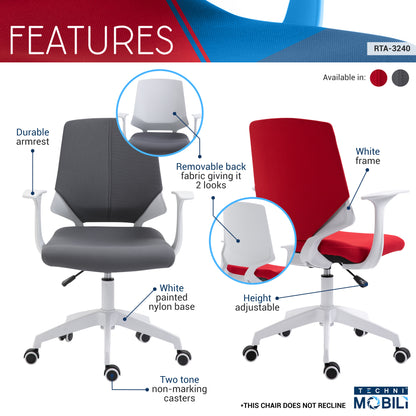 Techni Mobili Height Adjustable Mid Back Office Chair, Red