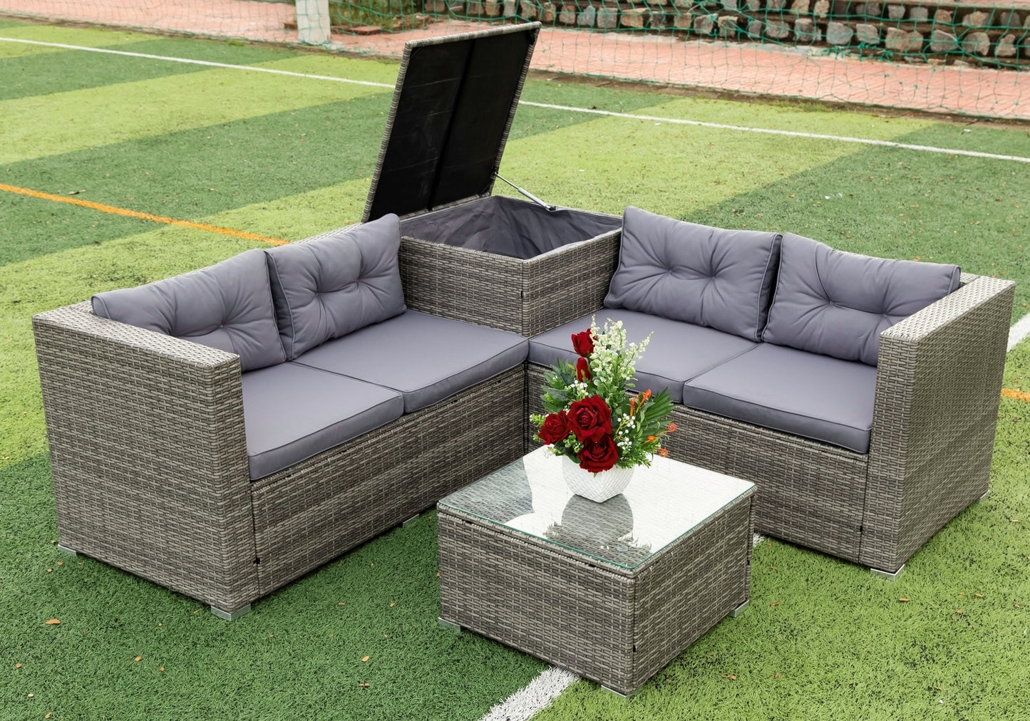 4 Piece Patio Sectional Outdoor Furniture Sofa Set with Storage