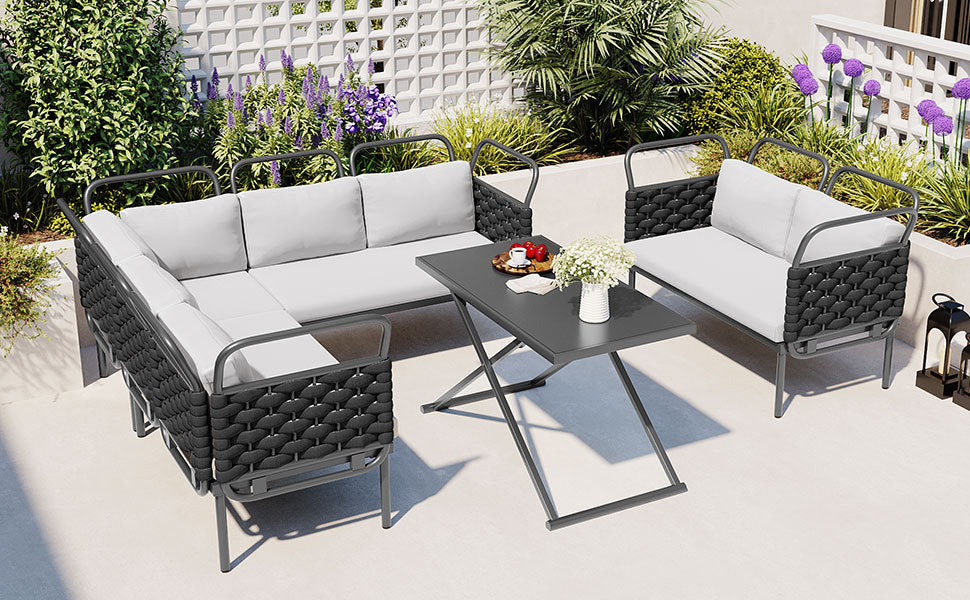 5-Piece Modern Patio Sectional Sofa Set Outdoor Woven Rope