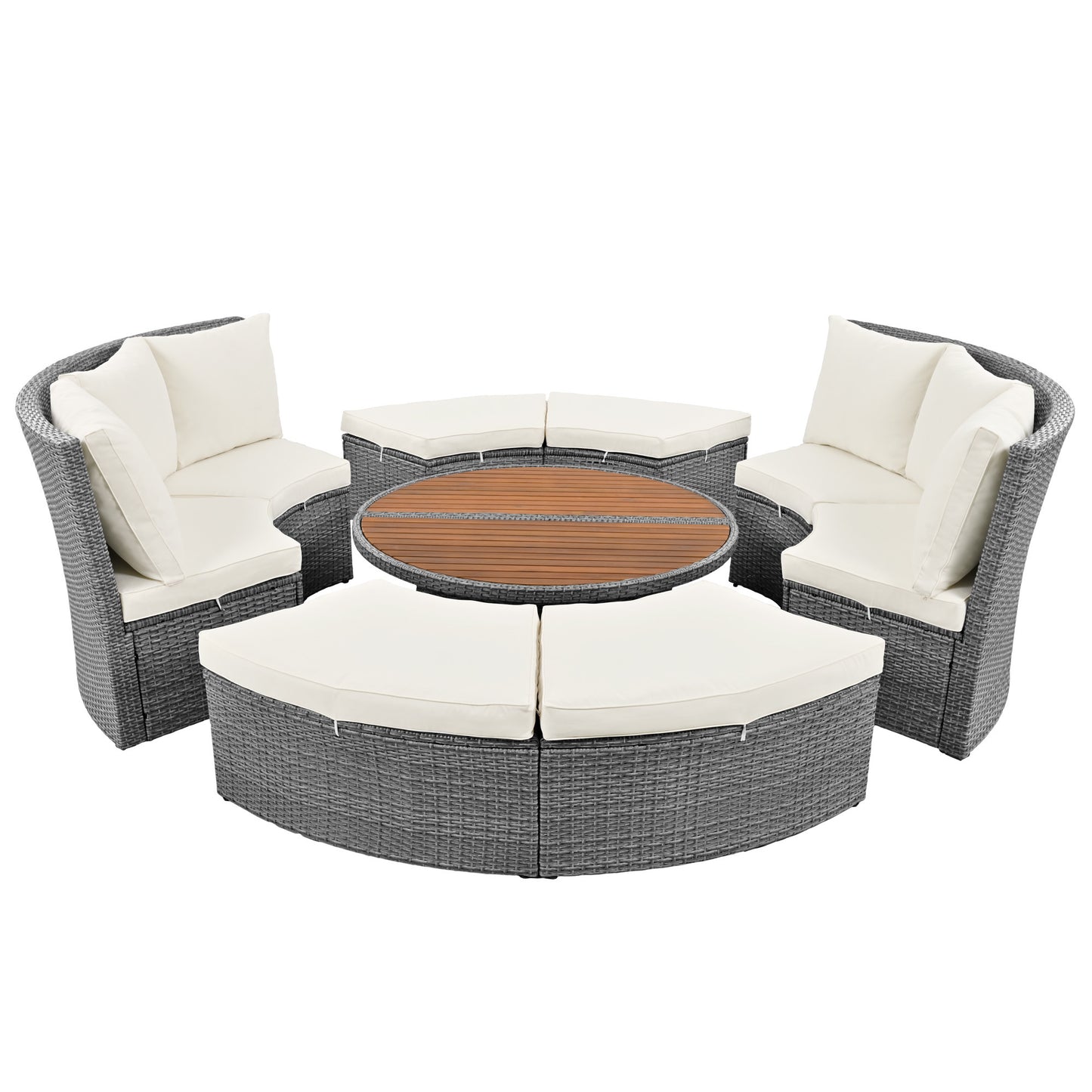 Patio 5-Piece Round Sectional Sofa Set All-Weather