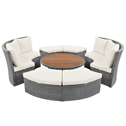 Patio 5-Piece Round Sectional Sofa Set All-Weather