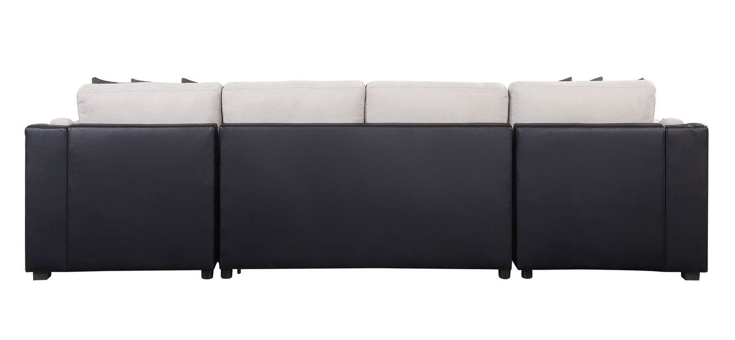 Sectional Sofa Sleeper- Beige Fabric and Black PU