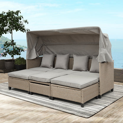 4 Piece UV-Proof Resin Wicker Patio Sofa Set, Retractable Canopy