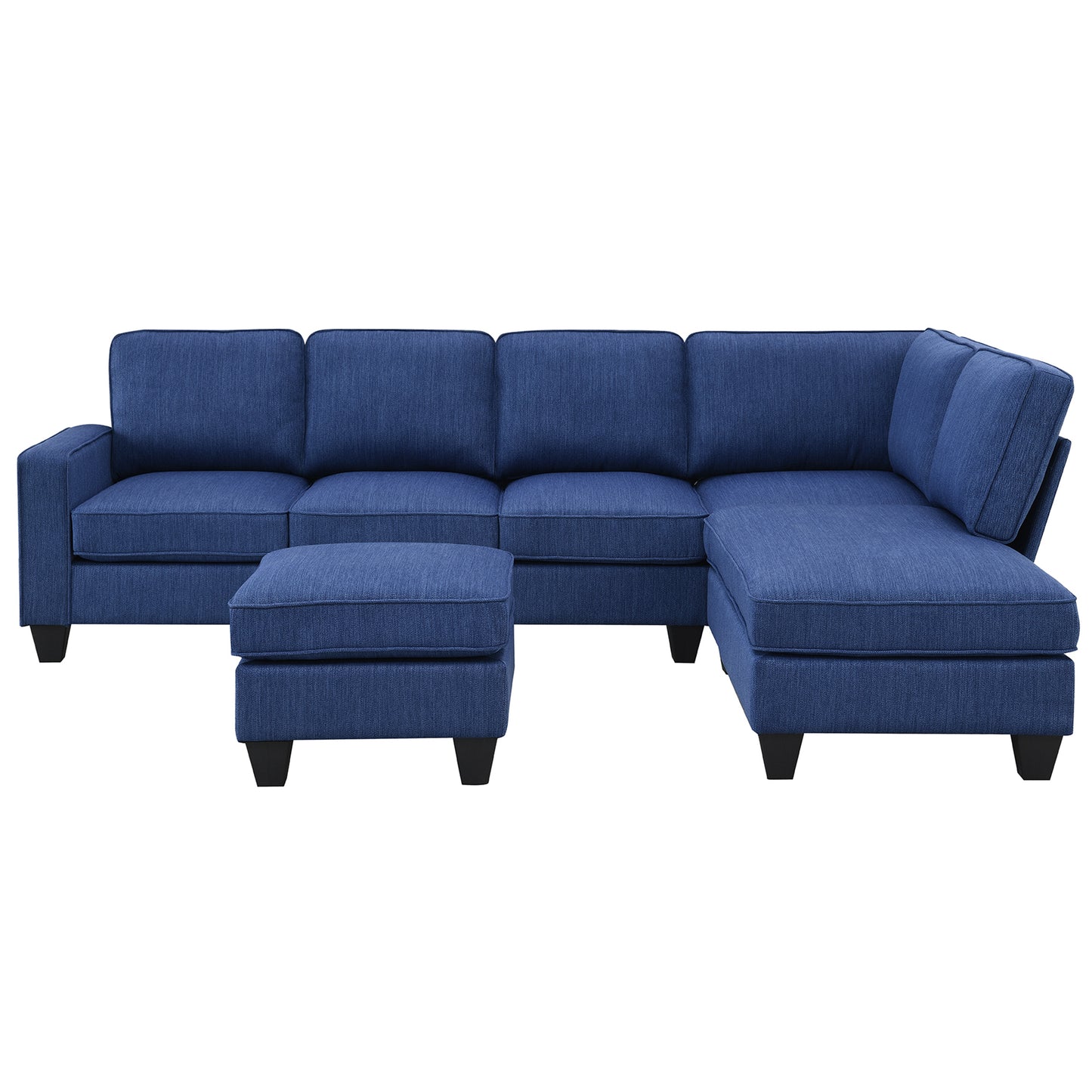 L-Shaped Sectional Sofa: 7-Seat Linen Set, Chaise, Convertible Ottoman, 3 Colors