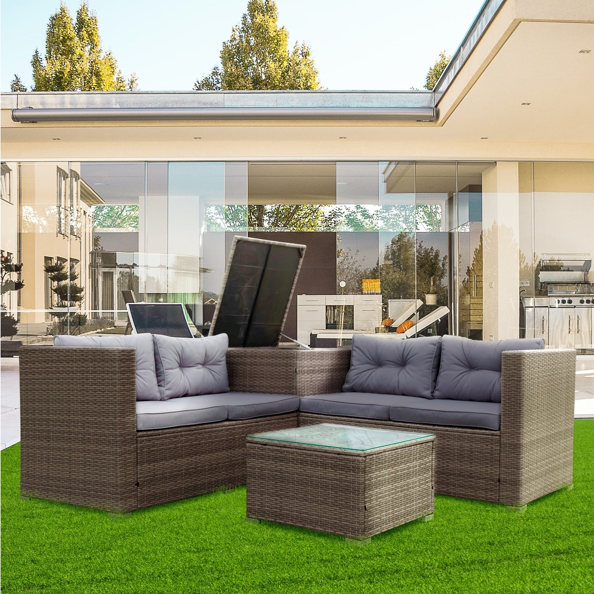 4 Piece Patio Sectional Outdoor Furniture Sofa Set with Storage