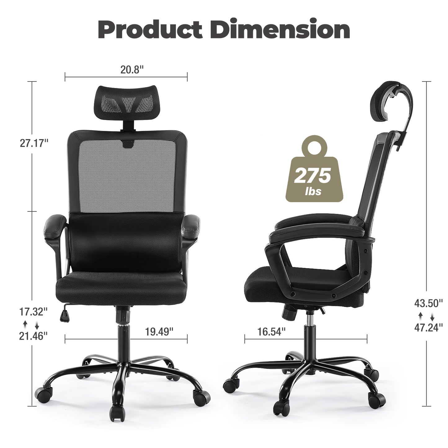 Ergonomic Office Chair Gaming Desk, Lumbar Support