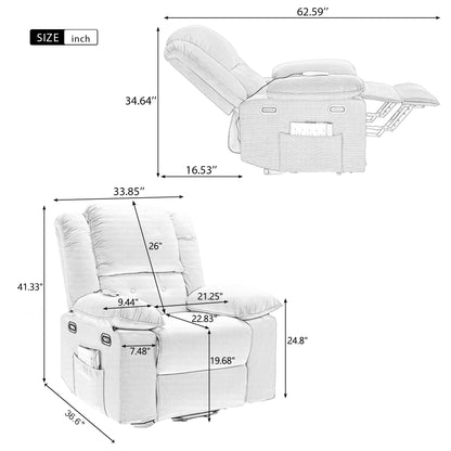 Massage Recliner, Power Lift Chair, Heating, Side Pocket