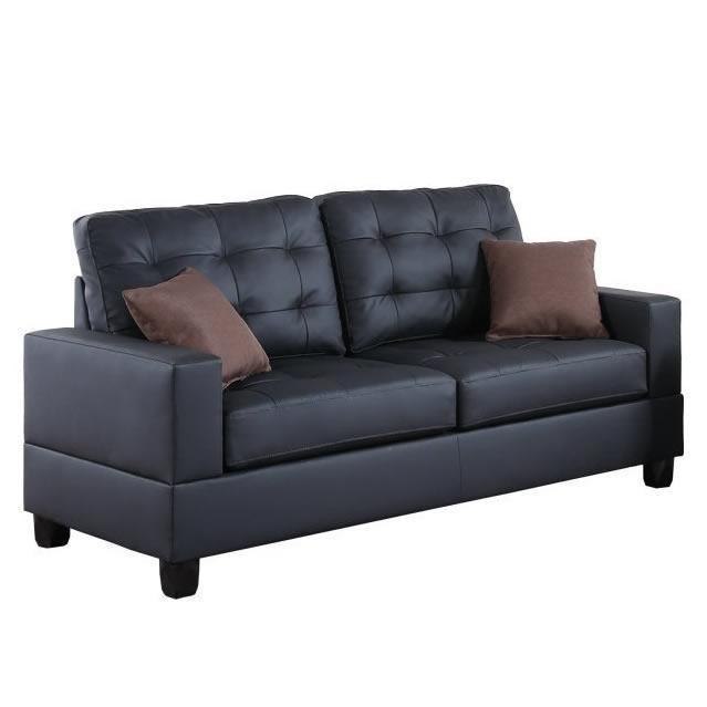 Living Room 2pc Black Faux Leather Tufted Sofa Loveseat