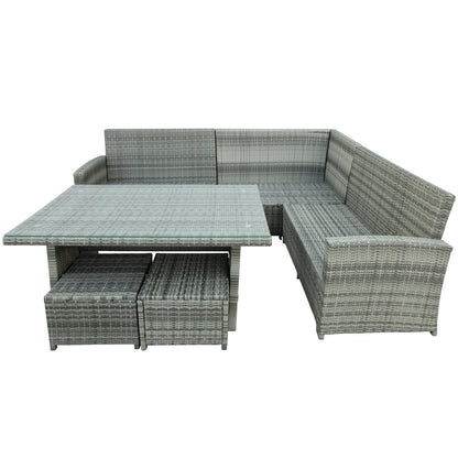 6-Piece Patio Furniture Set Outdoor Sectional Sofa, Glass Table