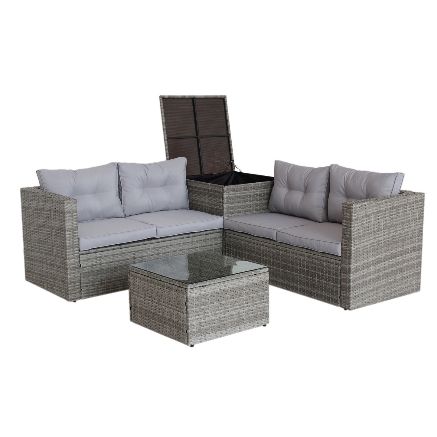 4 Piece Patio Sectional Outdoor Furniture Sofa Set, Storage