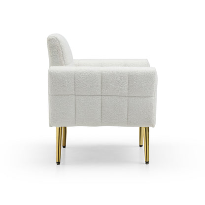 White Teddy Accent Chair, Gold Legs, Armchair, 1 Pillow