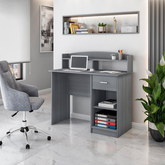 Techni Mobili Modern Office Desk with Hutch, Grey