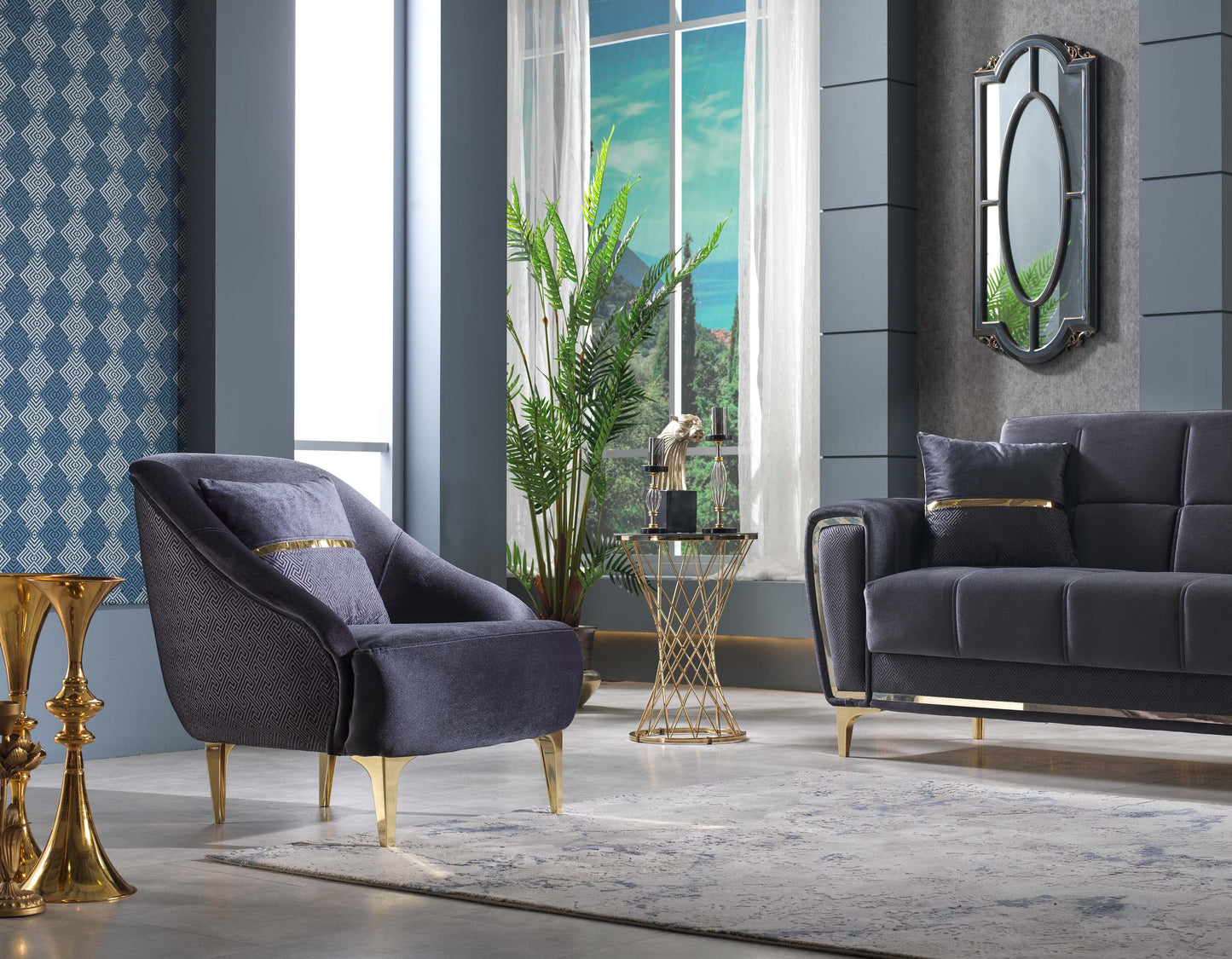 Convertible Livingroom (1 Sofa & 1 Loveseat & 1 Chair) Anthracite