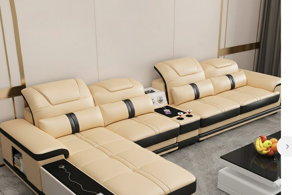 Modern Elegant Modular Accent Lounge Sofa – Printed Leather & Velvet