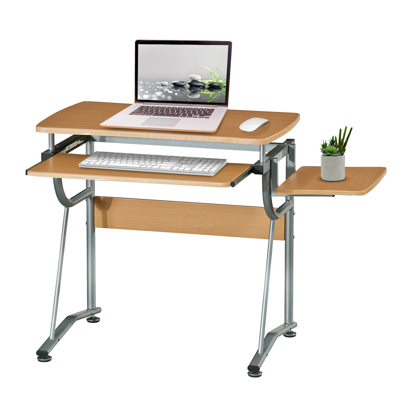 Techni Mobili Compact Computer Desk, Side Shelf, Keyboard Panel