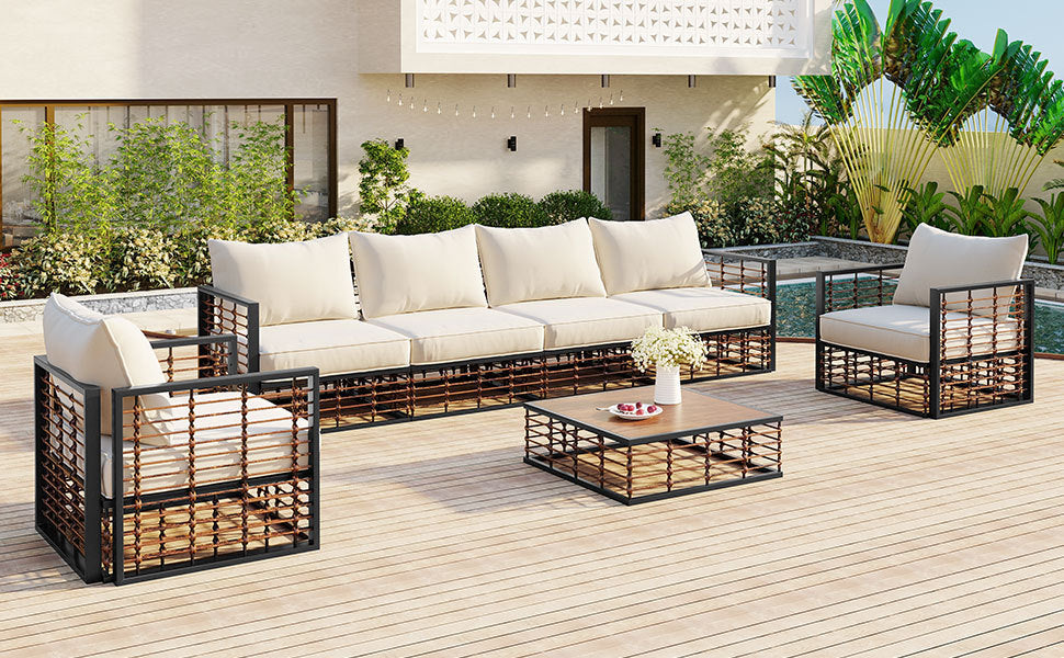 Modern 7-Piece Metal Patio Sectional Sofa Set, All-Weather