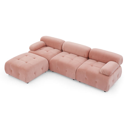 Modular Sectional Sofa, L Shaped Couch with Reversible Ottoman, Pink Velvet