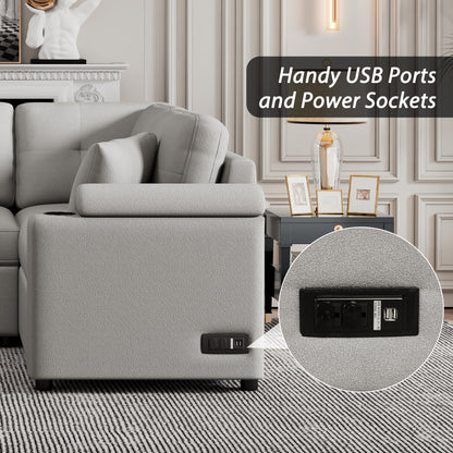 L-shape Sleeper Sofa, Wheels, USB Ports, Power Sockets