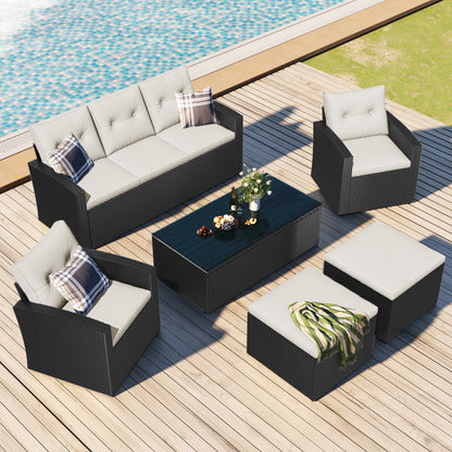 6-piece All-Weather Patio Outdoor Dining Sectional Set coffee table