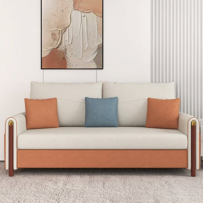 White & Orange Sleeper Sofa, Leath-Aire Upholstery