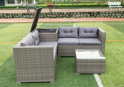 4 Piece Patio Sectional Outdoor Furniture Sofa Set with Storage