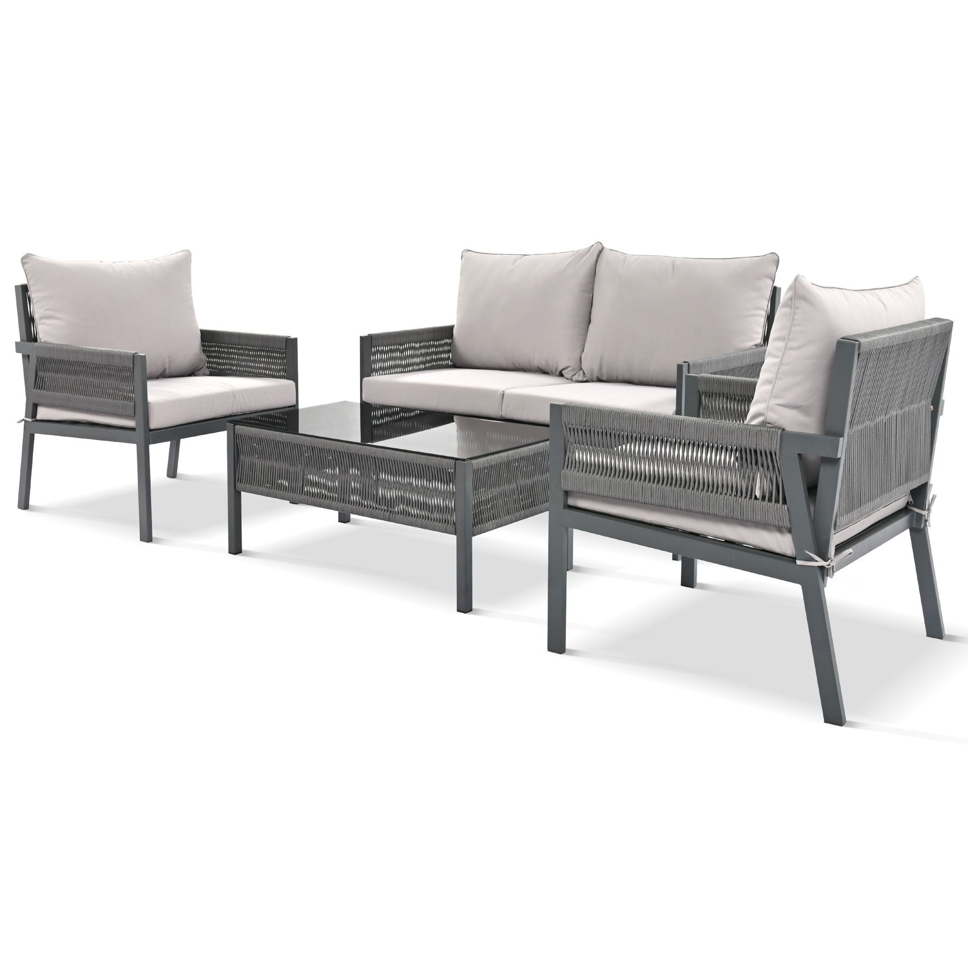 4-Piece Patio Set, Glass Table, Deep Seating