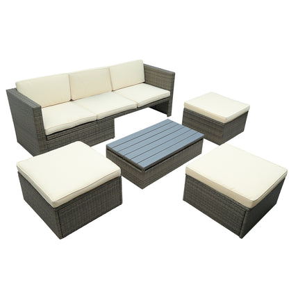 5-Piece Patio Sofa Set, Adjustable Backrest, Ottomans, Lift Top Table