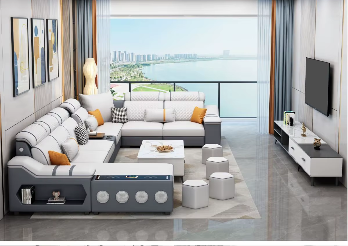 Modern Minimalist Electric Leather Lounge Sofa – Luxury Couple Seating