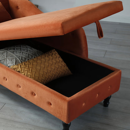 Velvet Storage Chaise, 1 Pillow, Orange