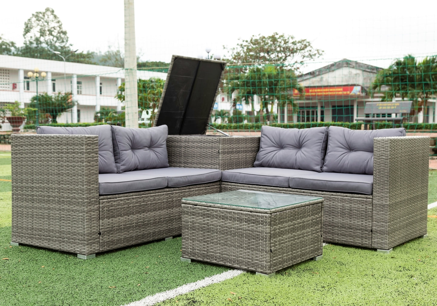 4 Piece Patio Sectional Outdoor Furniture Sofa Set with Storage