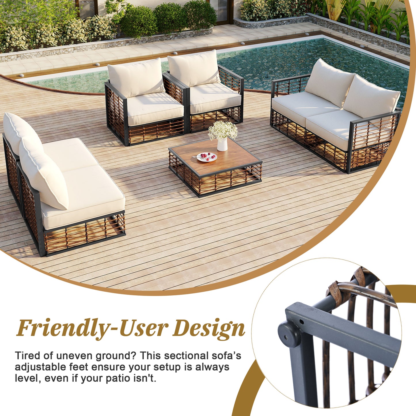 Modern 7-Piece Metal Patio Sectional Sofa Set, All-Weather