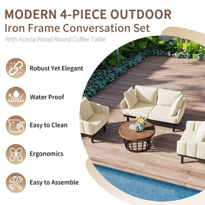 4-Piece Outdoor Iron Frame Conversation Set, Patio Set