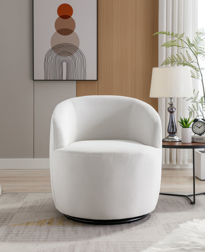 Teddy Swivel Accent Armchair, Barrel Chair, Metal Ring, White