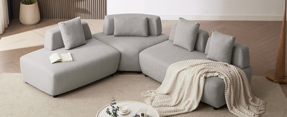 3-piece Sectional Sofa Convertible with Four Removable Pillows Grey