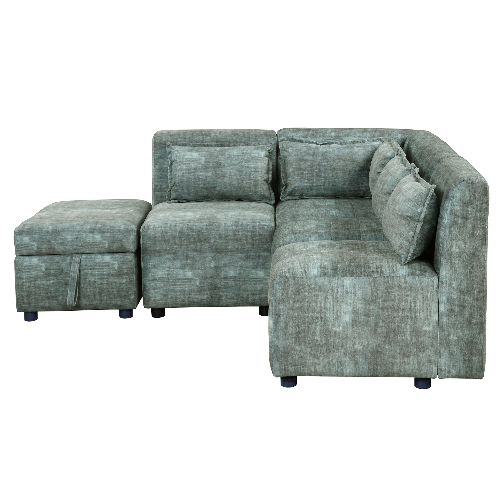 Sofa Set, 5-Seater Couch with Ottoman, 5 Pillows